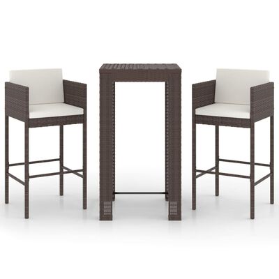 vidaXL 3 Piece Garden Bar Set with Cushions Poly Rattan Brown, brown vidaXL 3 Piece Garden Bar Set with Cushions Poly Rattan Brown