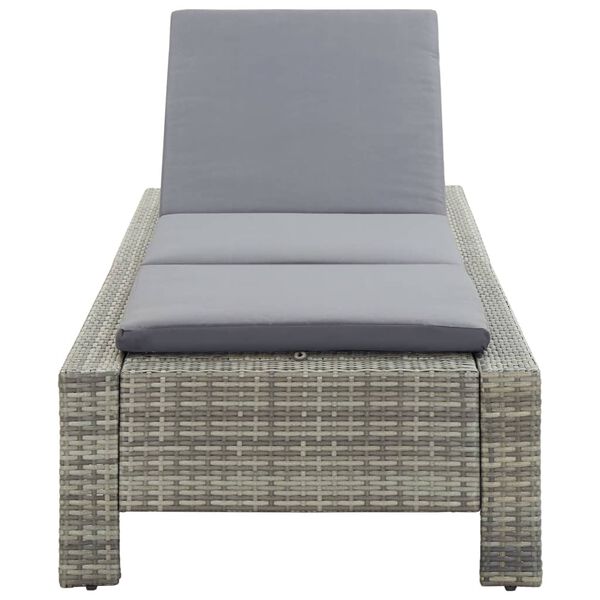 vidaXL Sunbed with Cushion Grey Poly Rattan