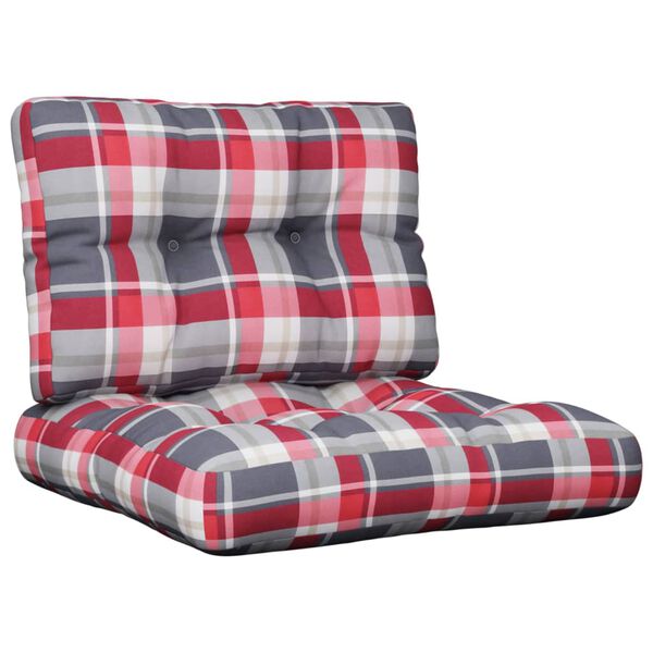 vidaXL Pallet Cushions 2 pcs Red Check Pattern Fabric
