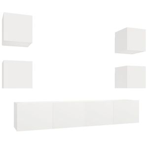 vidaXL 6 Piece TV Cabinet Set White Engineered Wood