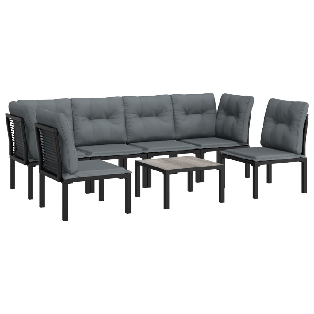 vidaXL 7 Piece Garden Lounge Set Black and Grey Poly Rattan