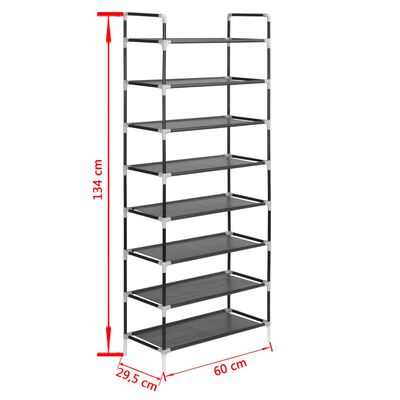 vidaXL Shoe Rack with 8 Shelves Metal and Non-woven Fabric Black, black vidaXL Shoe Rack with 8 Shelves Metal and Non-woven Fabric Black