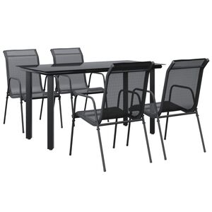 vidaXL 5 Piece Garden Dining Set Black Steel and Textilene