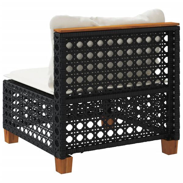 vidaXL Garden Sofa Armless with Cushions Black Poly Rattan