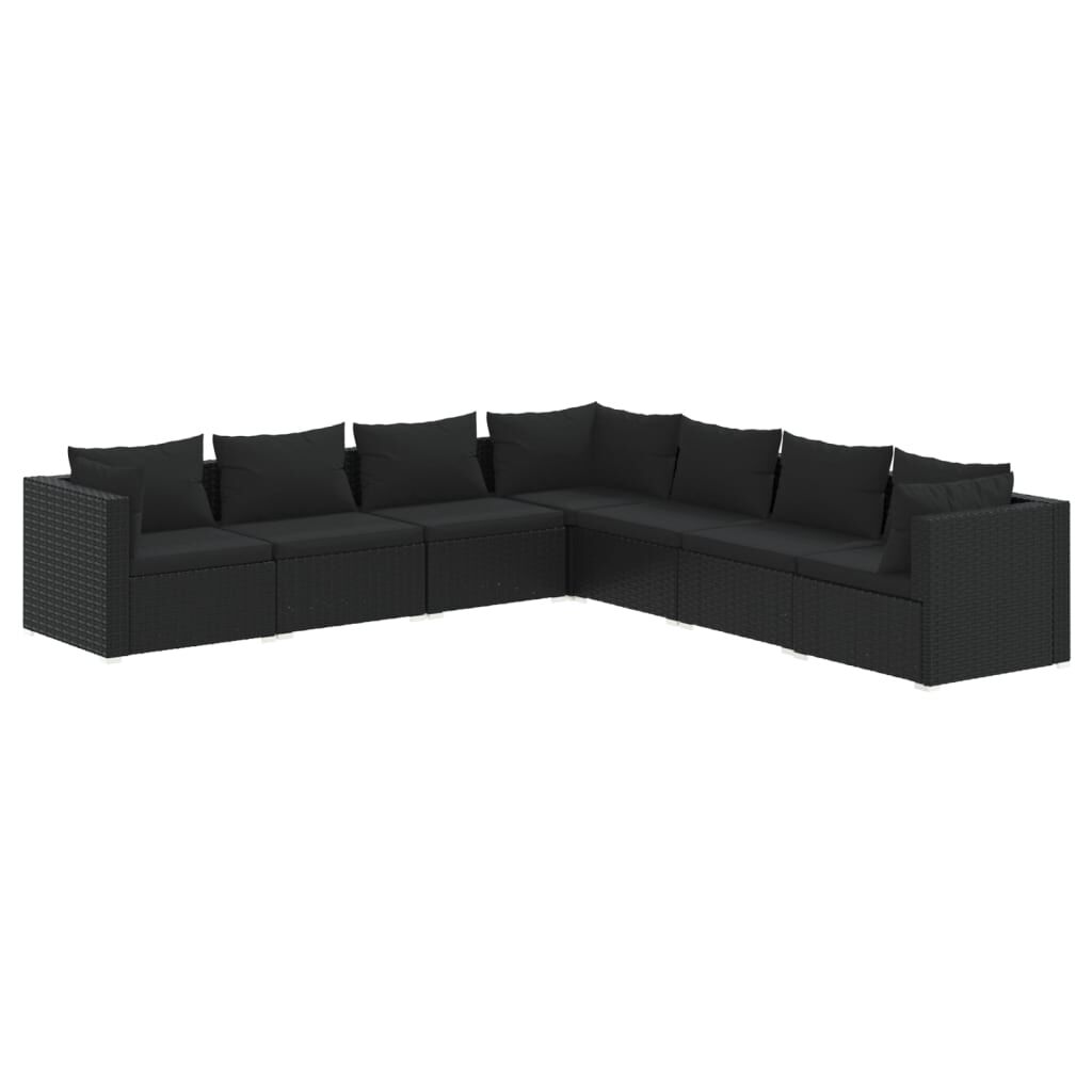 vidaXL 7 Piece Garden Lounge Set with Cushions Poly Rattan Black