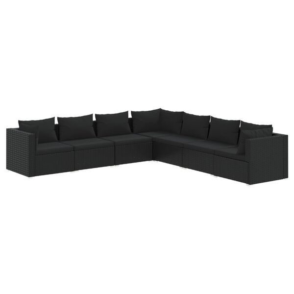 vidaXL 7 Piece Garden Lounge Set with Cushions Poly Rattan Black