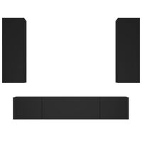 vidaXL 4 Piece TV Cabinet Set Black Engineered Wood, black vidaXL 4 Piece TV Cabinet Set Black Engineered Wood