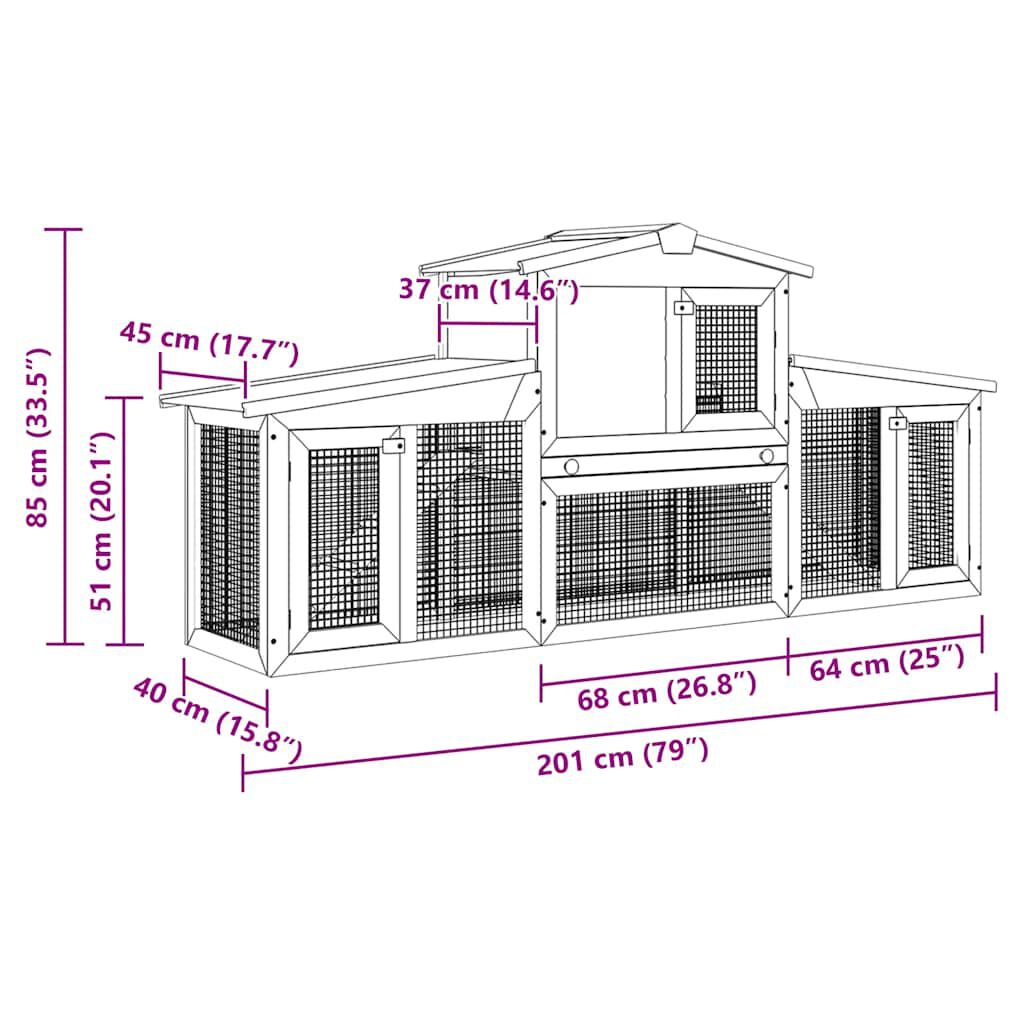 vidaXL Large Rabbit Hutch Small Animal House Pet Cage with Roofs Wood