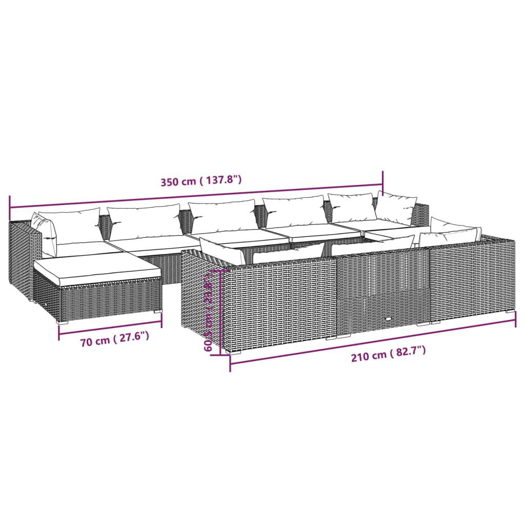 vidaXL 10 Piece Garden Lounge Set with Cushions Grey Poly Rattan
