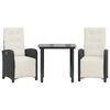 vidaXL 3 Piece Bistro Set with Cushions Black Poly Rattan