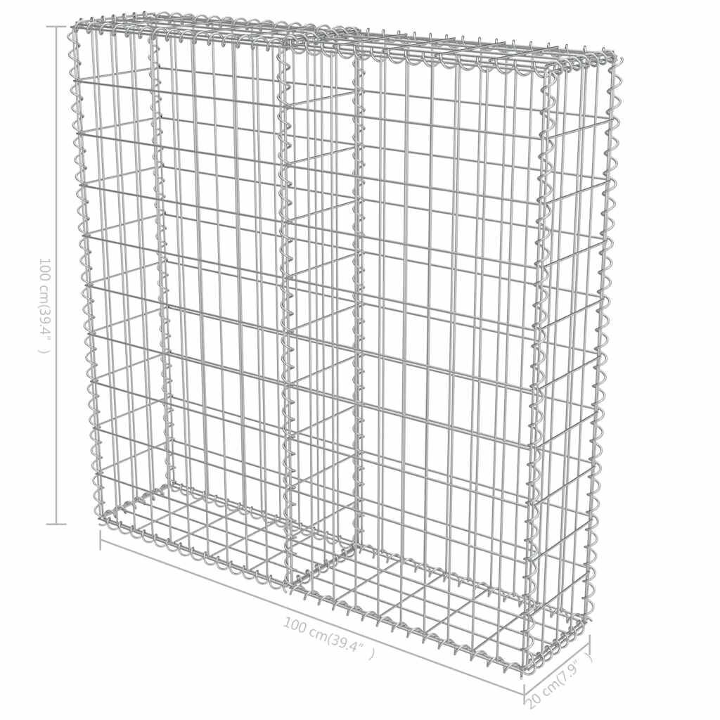 vidaXL Gabion Wall with Covers Galvanised Steel 100x20x100 cm