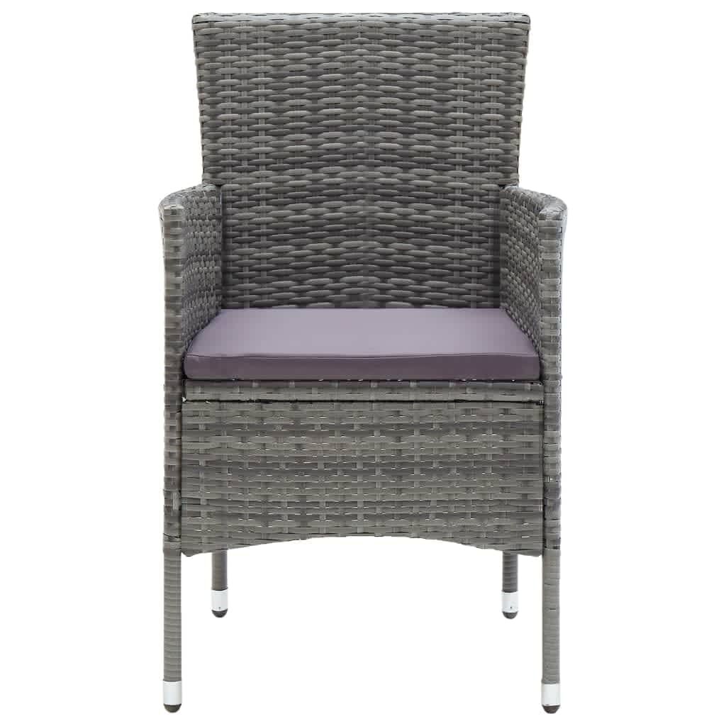 vidaXL 3 Piece Garden Dining Set with Cushions Poly Rattan Grey