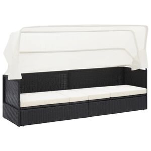vidaXL Garden Sofa with Canopy Black Poly Rattan