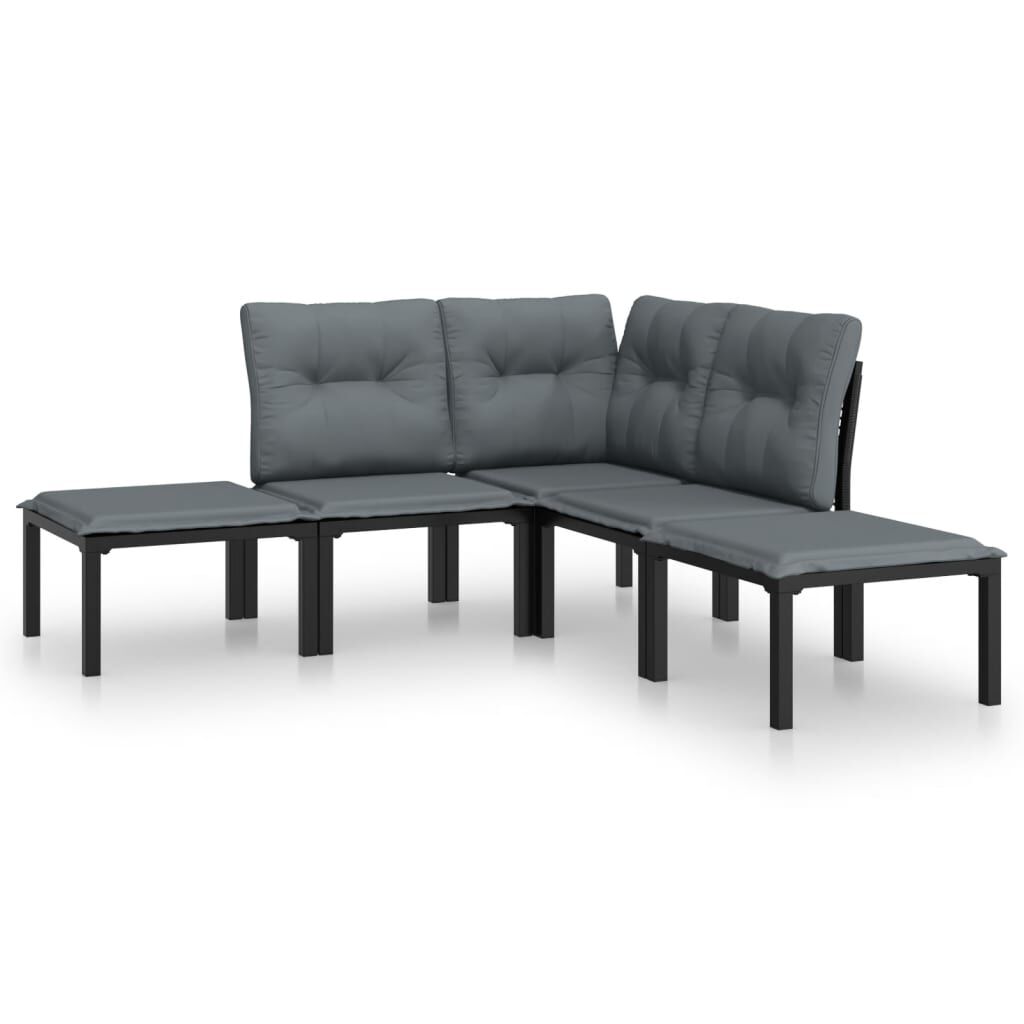 vidaXL 5 Piece Garden Lounge Set Black and Grey Poly Rattan