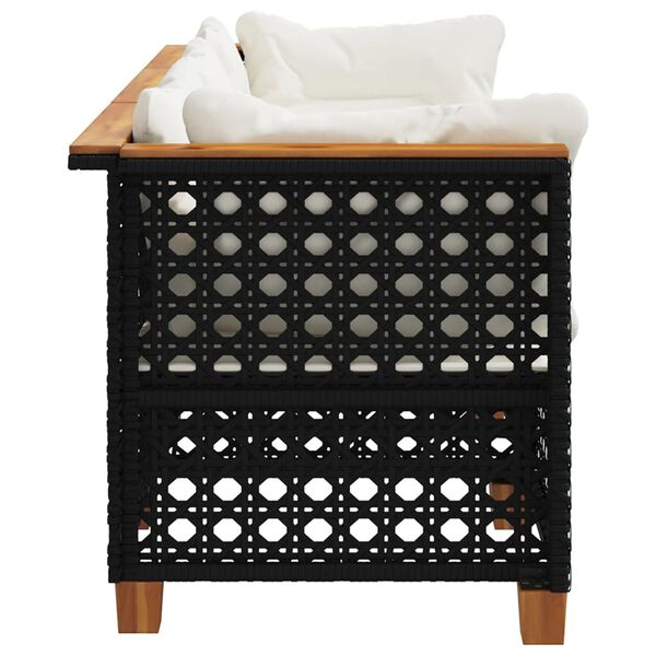 vidaXL Garden Sofa with Cushions 3-Seater Black Poly Rattan