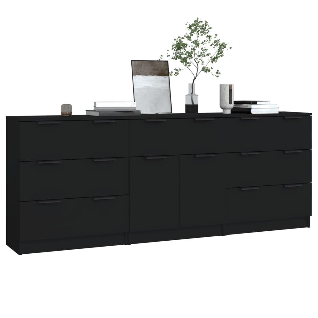vidaXL 3 Piece Sideboards Black Engineered Wood