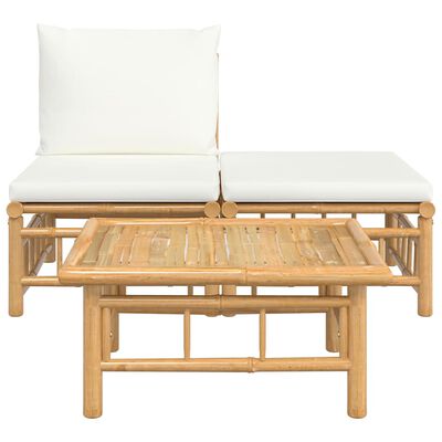 vidaXL 3 Piece Garden Lounge Set with Cream White Cushions Bamboo, cream vidaXL 3 Piece Garden Lounge Set with Cream White Cushions Bamboo