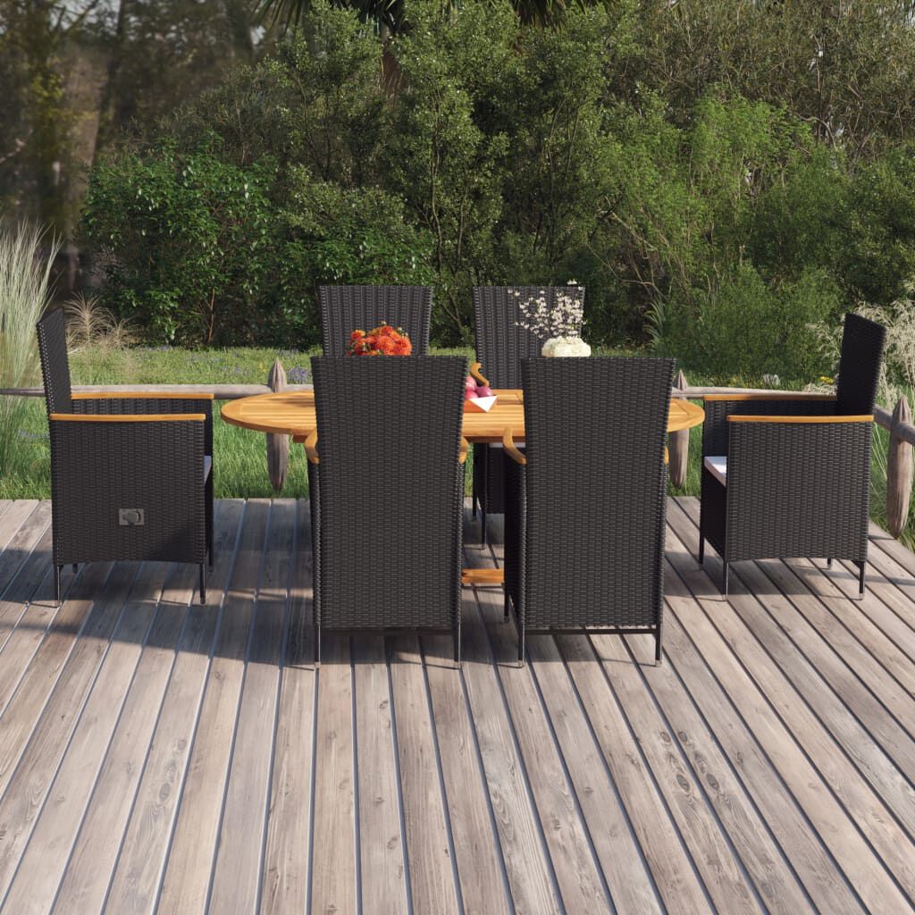 vidaXL 7 Piece Garden Dining Set Poly Rattan Black