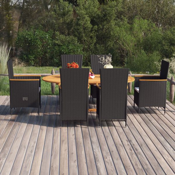 vidaXL 7 Piece Garden Dining Set Poly Rattan Black