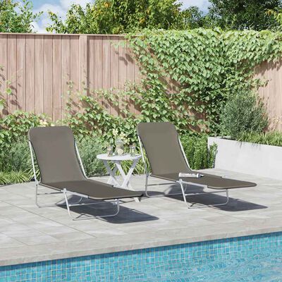 vidaXL Folding Sun Loungers 2 pcs Steel and Fabric Grey, grey vidaXL Folding Sun Loungers 2 pcs Steel and Fabric Grey
