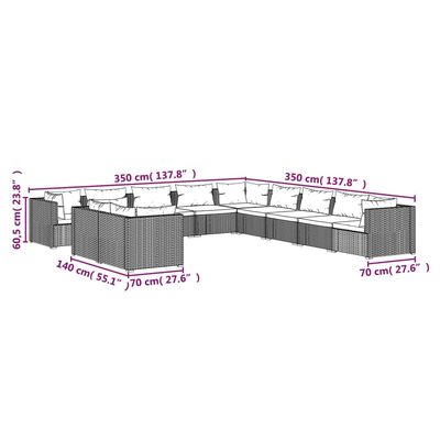 vidaXL 11 Piece Garden Lounge Set with Cushions Grey Poly Rattan, grey and dark blue vidaXL 11 Piece Garden Lounge Set with Cushions Grey Poly Rattan