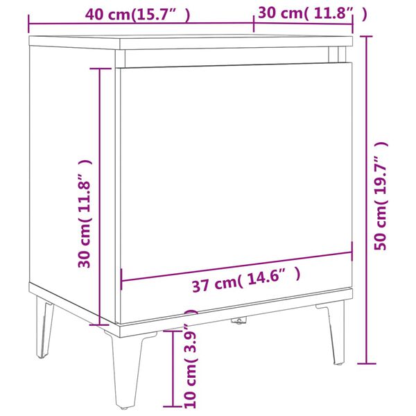 vidaXL Bed Cabinet with Metal Legs White 40x30x50 cm