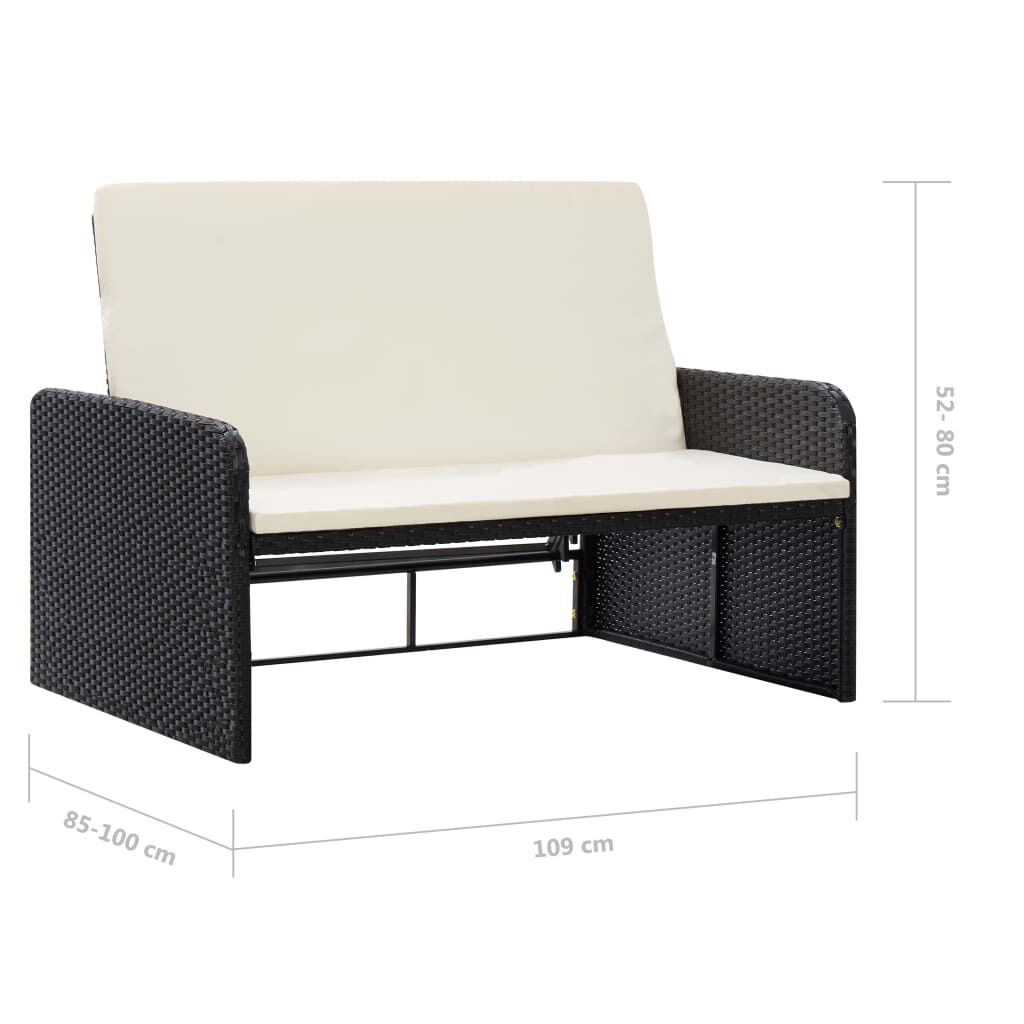 vidaXL 2 Piece Garden Lounge Set with Cushions Poly Rattan Black