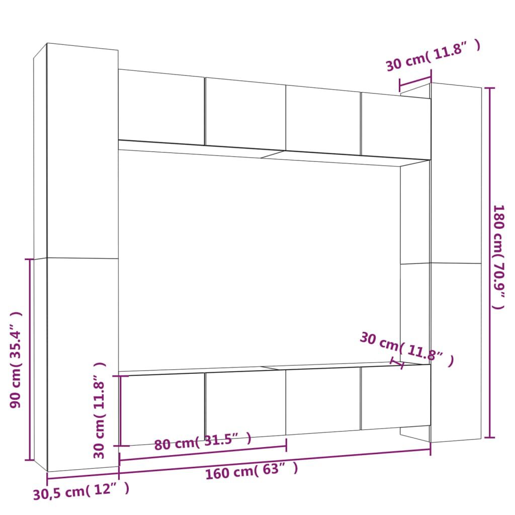 vidaXL 8 Piece TV Cabinet Set Black Engineered Wood