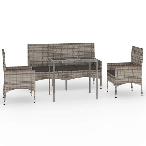 vidaXL 4 Piece Garden Lounge Set with Cushions Grey Poly Rattan