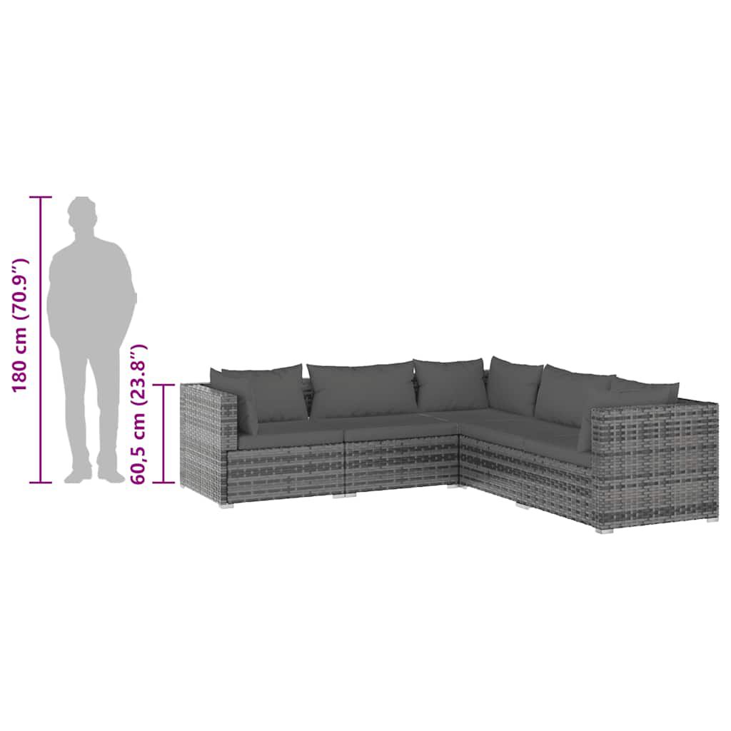 vidaXL 5 Piece Garden Lounge Set with Cushions Poly Rattan Grey