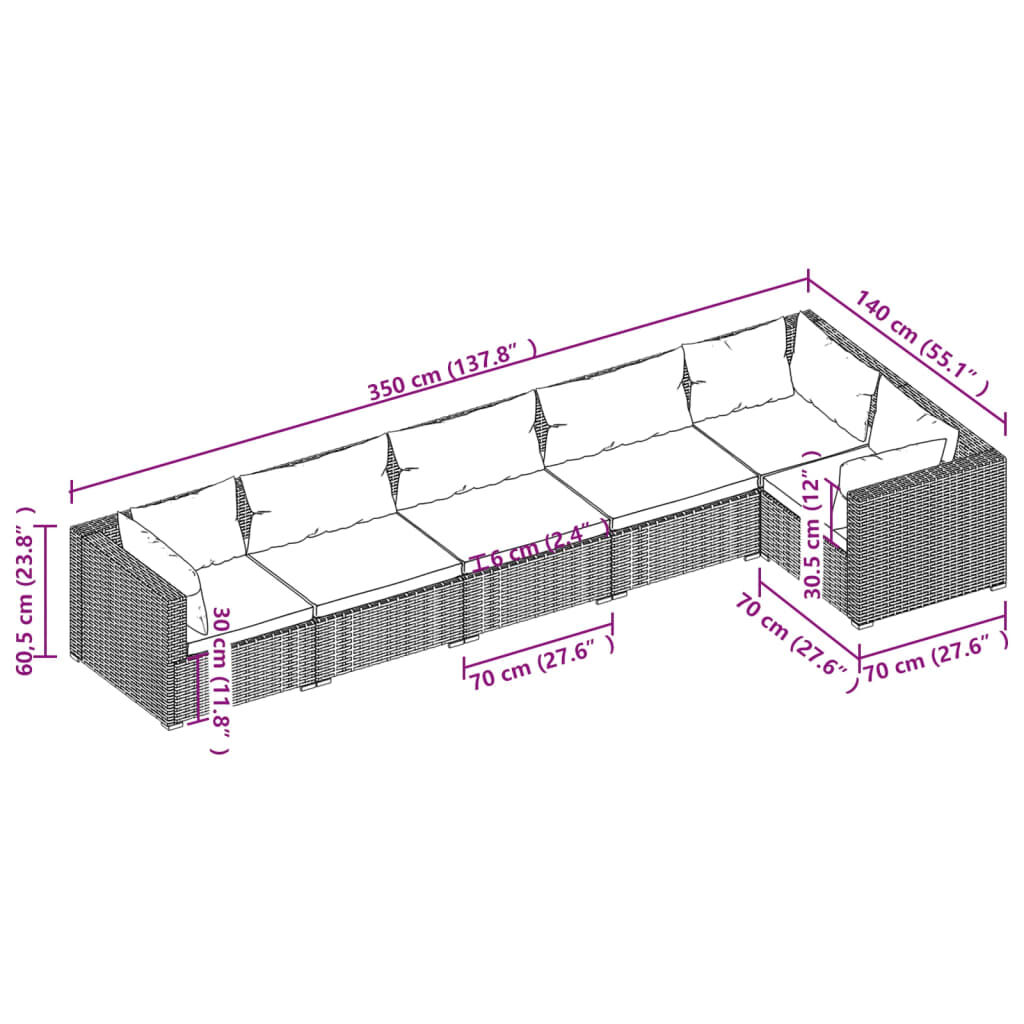 vidaXL 6 Piece Garden Lounge Set with Cushions Poly Rattan Black