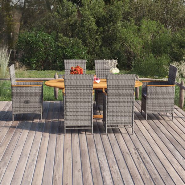 vidaXL 7 Piece Garden Dining Set Poly Rattan Grey