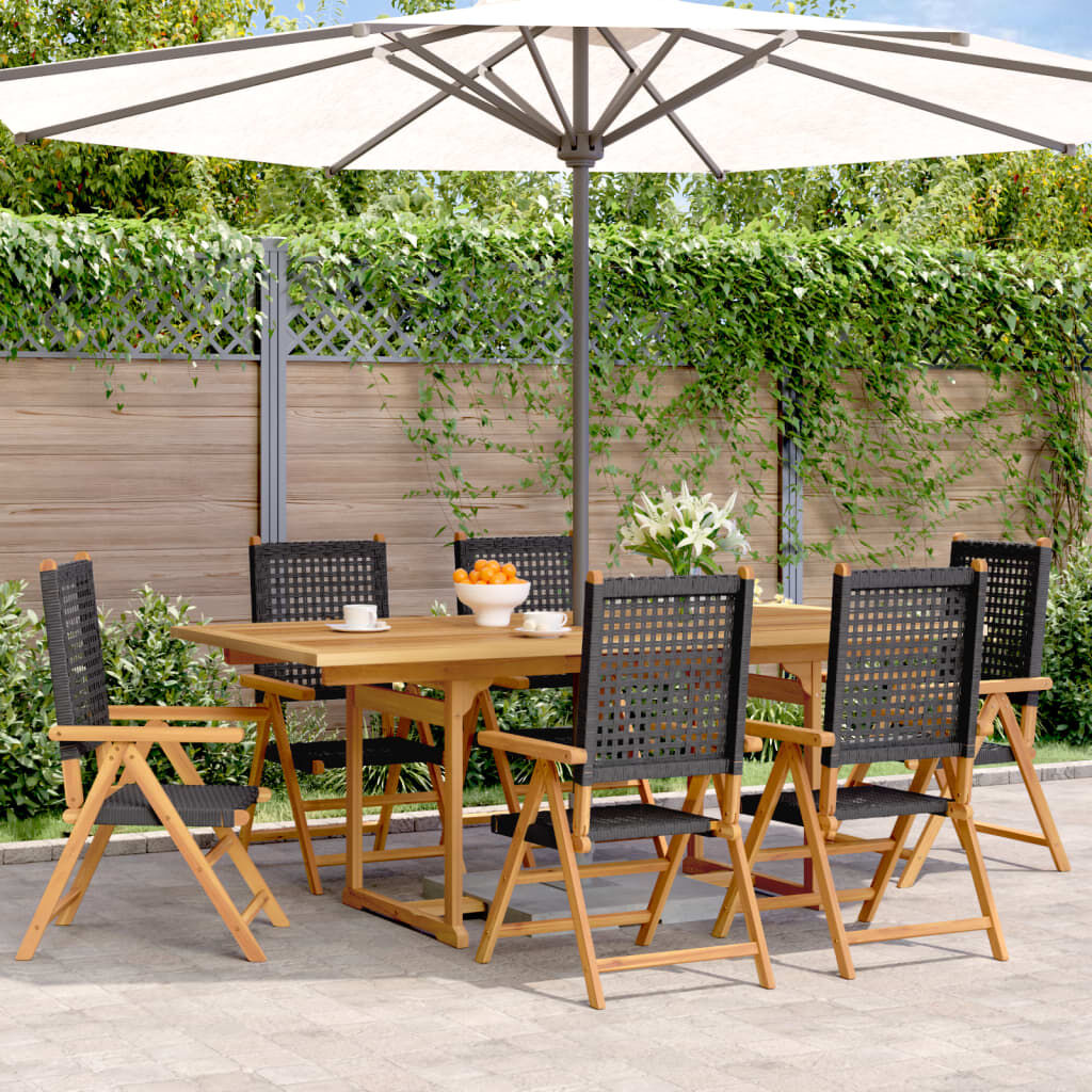 vidaXL 7 Piece Garden Dining Set Black Poly Rattan and Solid Wood