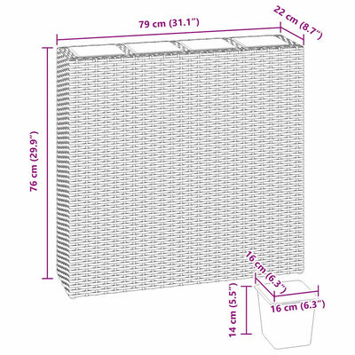 vidaXL Garden Raised Bed with 4 Pots Poly Rattan Grey, grey vidaXL Garden Raised Bed with 4 Pots Poly Rattan Grey