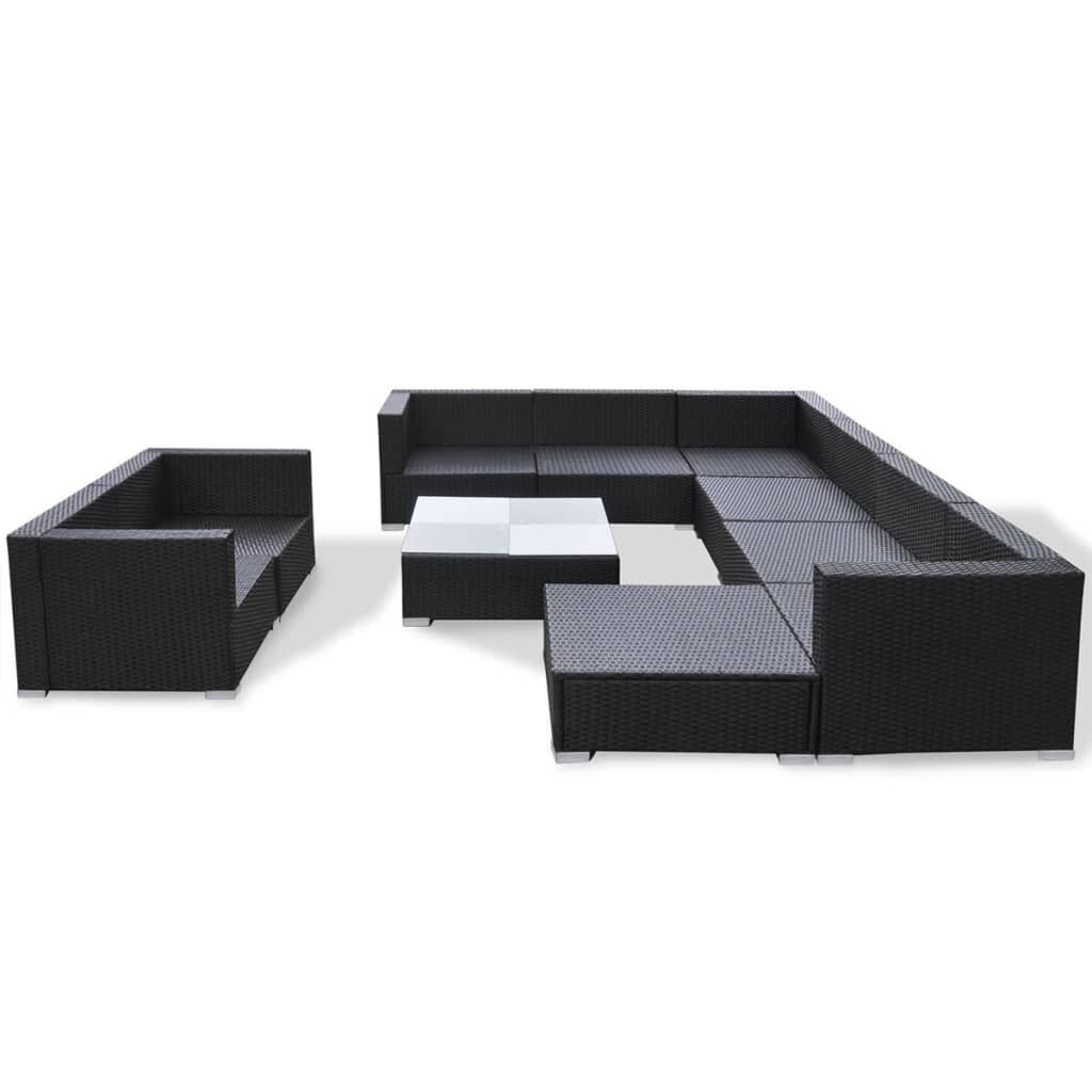 vidaXL 10 Piece Garden Lounge Set with Cushions Poly Rattan Black