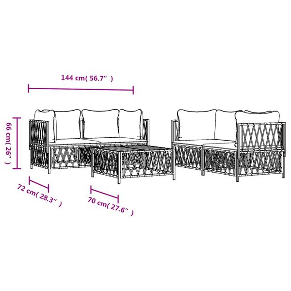 vidaXL 5 Piece Garden Lounge Set with Cushions White Steel