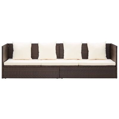 vidaXL Garden Bed with Cushion & Pillows Poly Rattan Brown, brown vidaXL Garden Bed with Cushion & Pillows Poly Rattan Brown