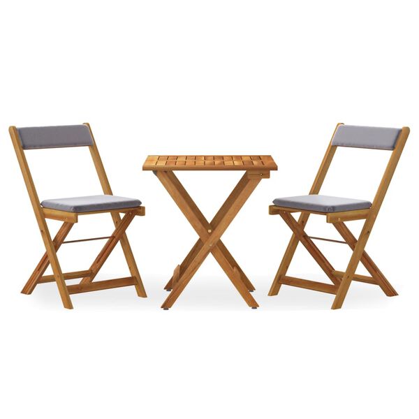 vidaXL 3 Piece Folding Bistro Set with Cushions Solid Wood Acacia
