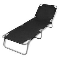 vidaXL Folding Sun Lounger Powder-coated Steel Black, black vidaXL Folding Sun Lounger Powder-coated Steel Black