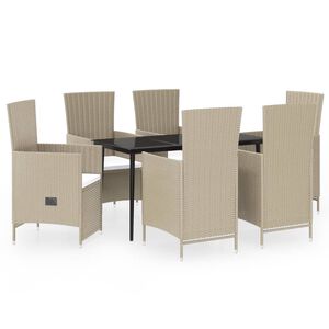 vidaXL 7 Piece Garden Dining Set with Cushions Beige