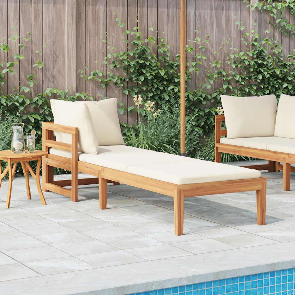 vidaXL Sun Lounger with 1 Armrest Cream White Solid Acacia Wood