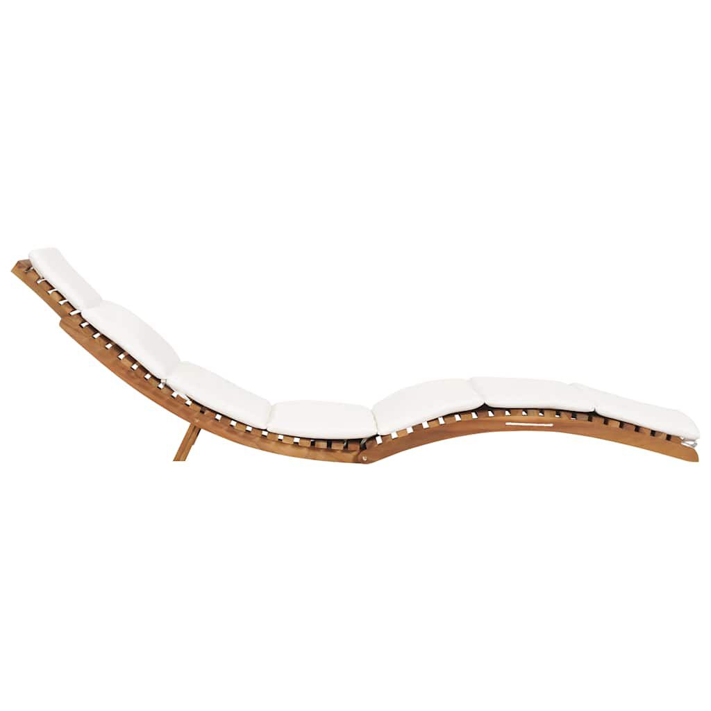 vidaXL Folding Sun Lounger with Cream White Cushion Solid Teak Wood