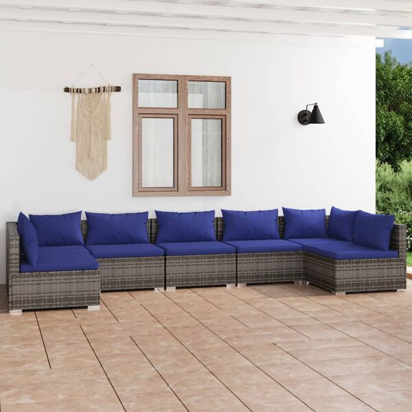 vidaXL 7 Piece Garden Lounge Set with Cushions Poly Rattan Grey
