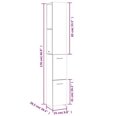 vidaXL Bathroom Cabinet White 25x26.5x170 cm Engineered Wood, white vidaXL Bathroom Cabinet White 25x26.5x170 cm Engineered Wood