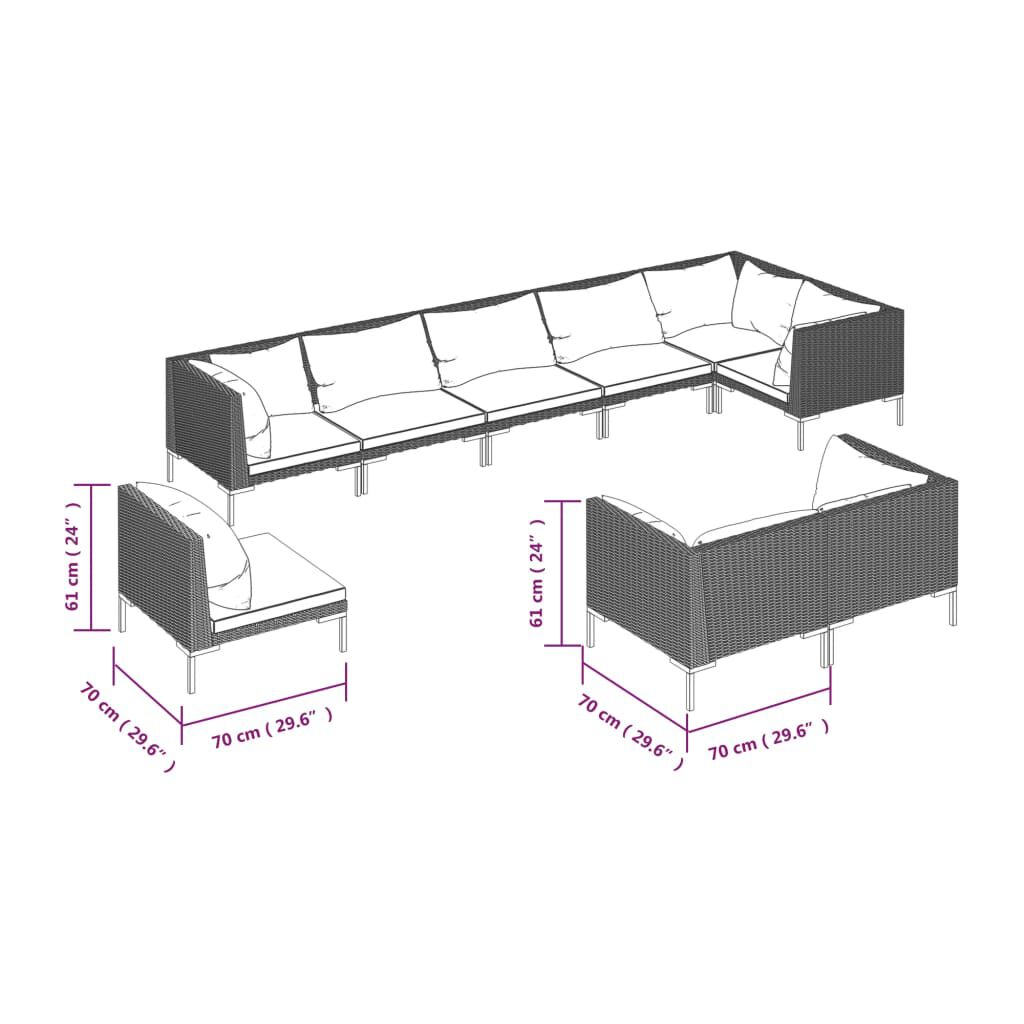 vidaXL 9 Piece Garden Lounge Set with Cushions Round Rattan Dark Grey