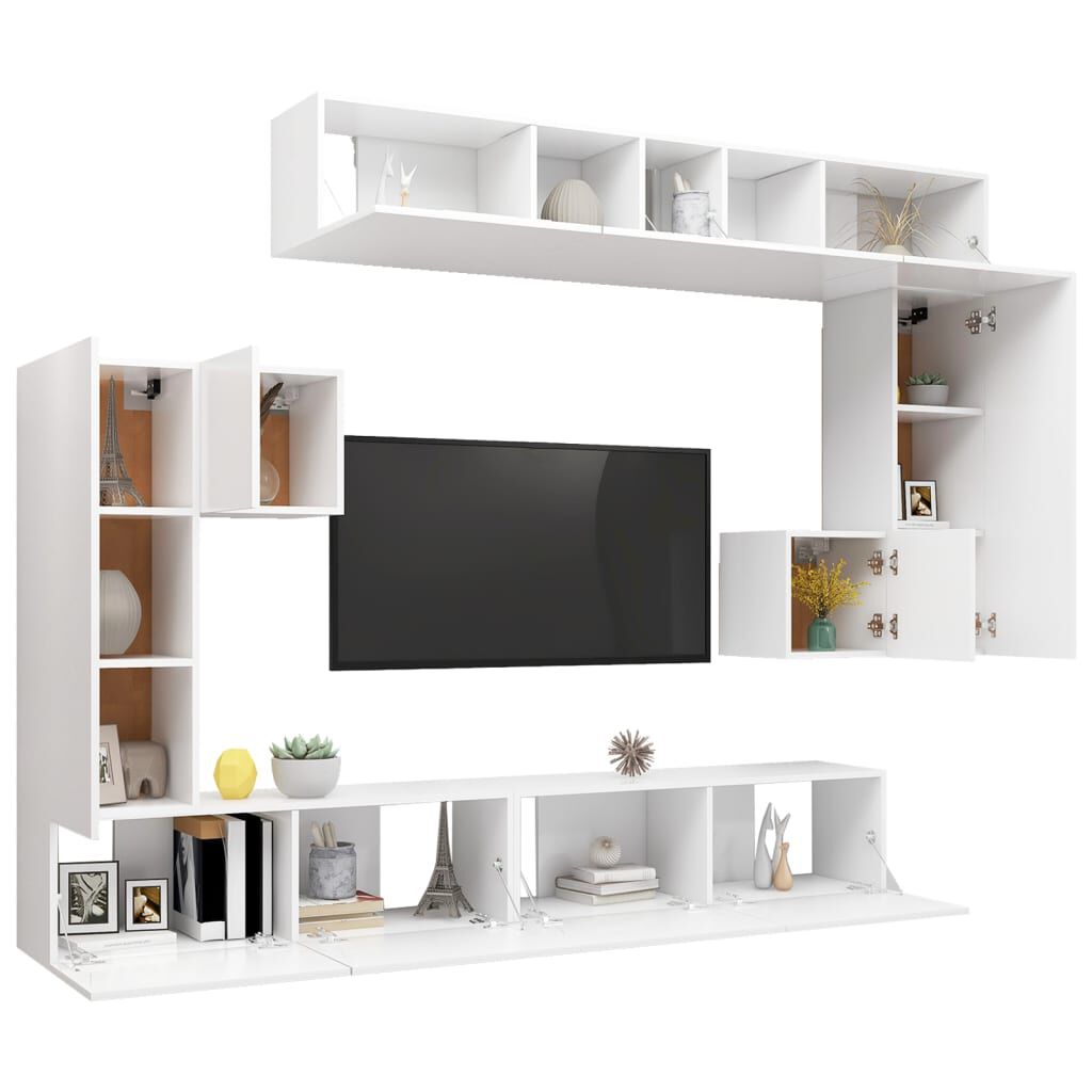 vidaXL 8 Piece TV Cabinet Set White Engineered Wood