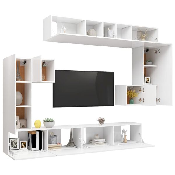 vidaXL 8 Piece TV Cabinet Set White Engineered Wood