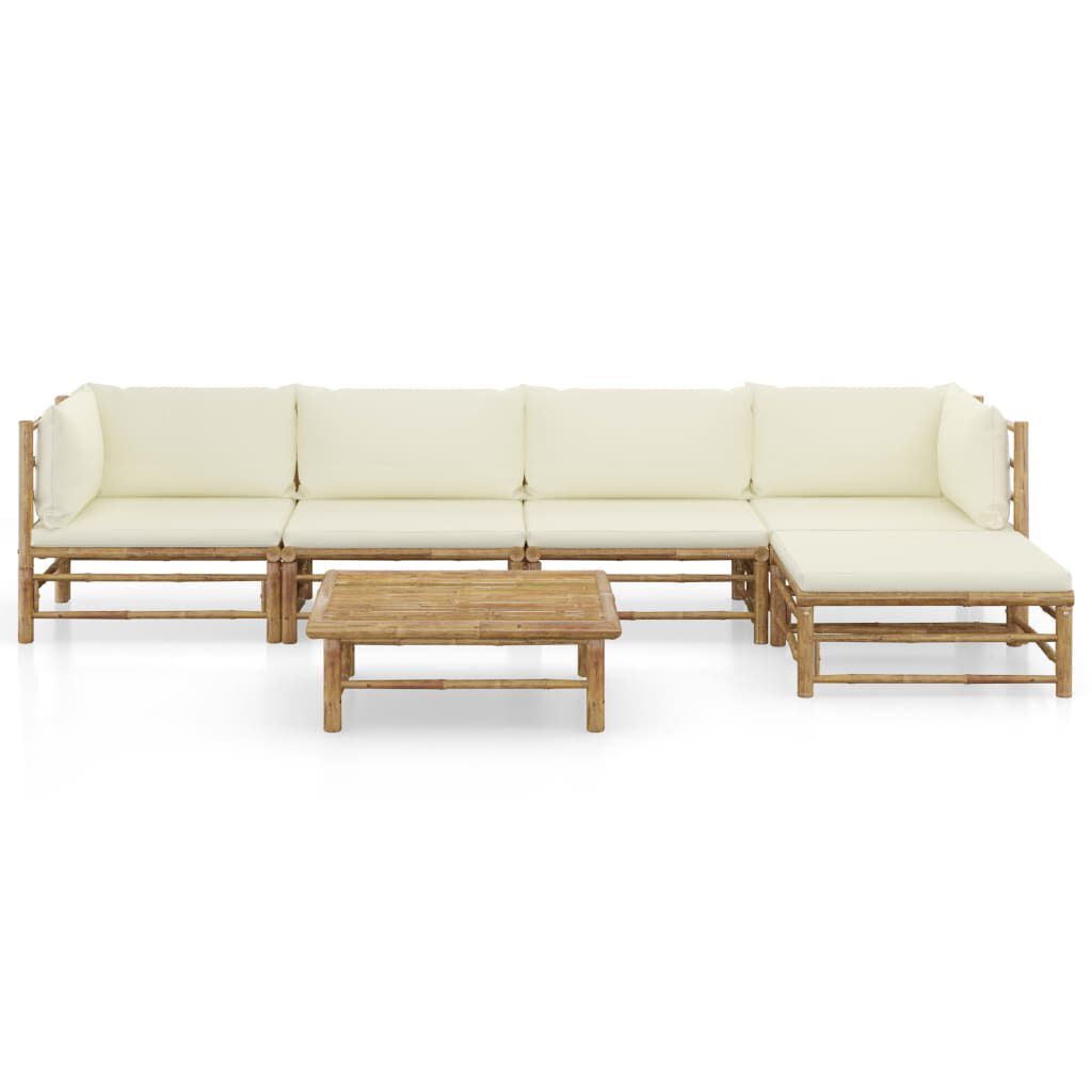 vidaXL 6 Piece Garden Lounge Set with Cream White Cushions Bamboo