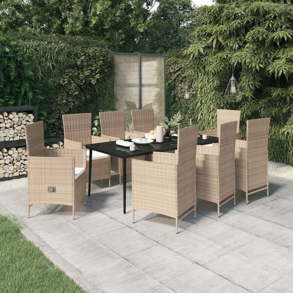 vidaXL 9 Piece Garden Dining Set with Cushions Beige