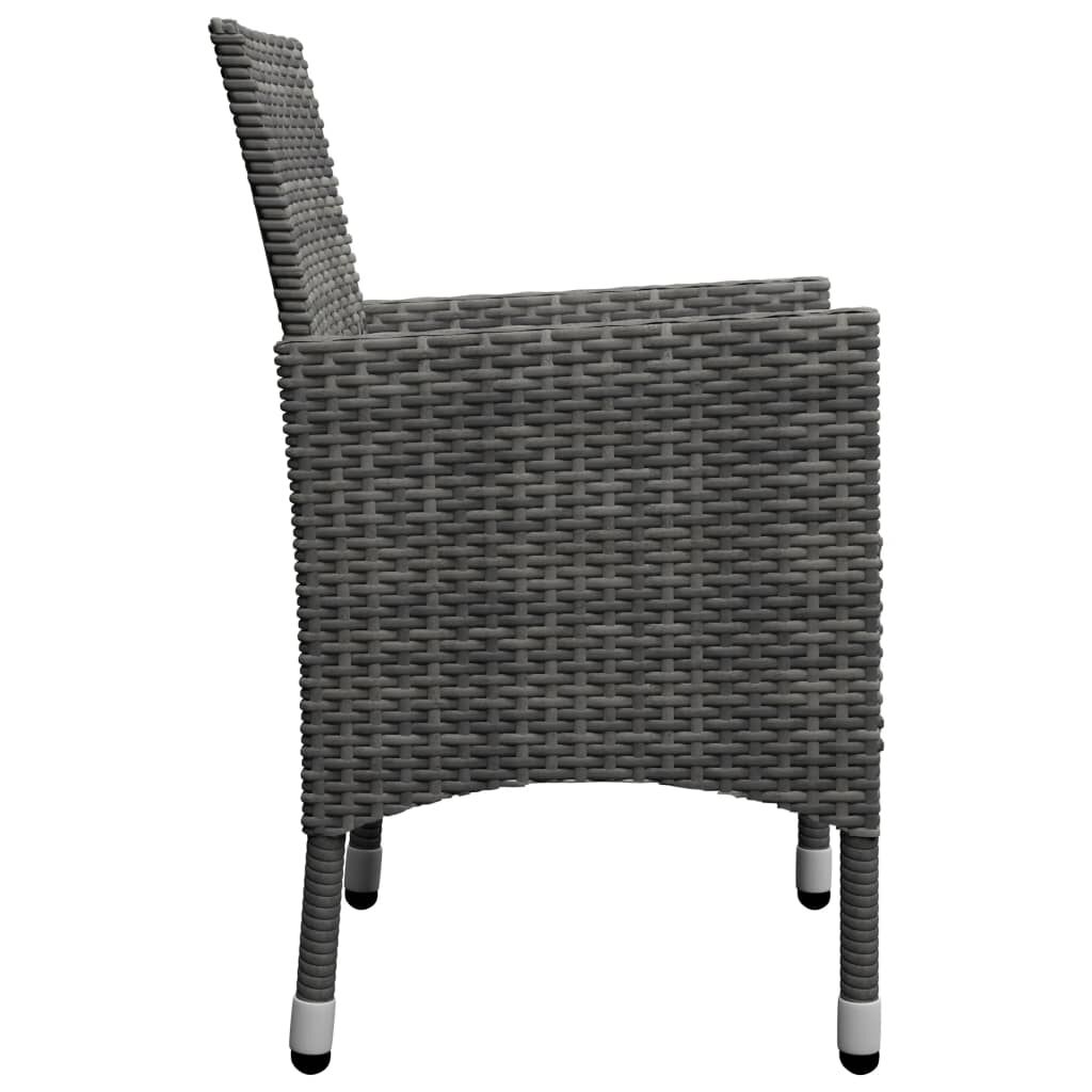 vidaXL 3 Piece Bistro Set Poly Rattan and Tempered Glass Grey